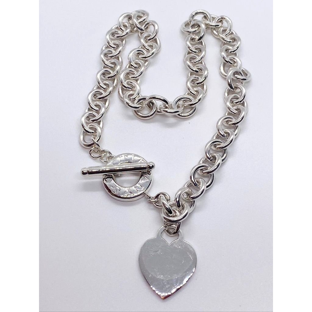 Tiffany & Co Sterling Silver Toggle Heart Tag Blank Heart Necklace 16.25"